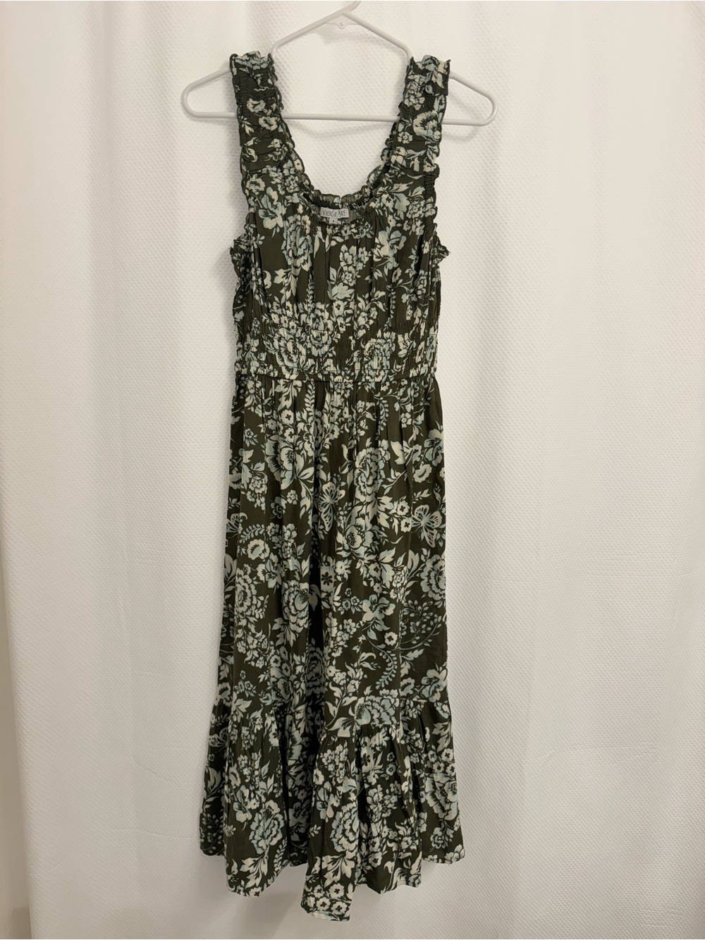 Sleeveless Olive Green Floral Maxi Dress